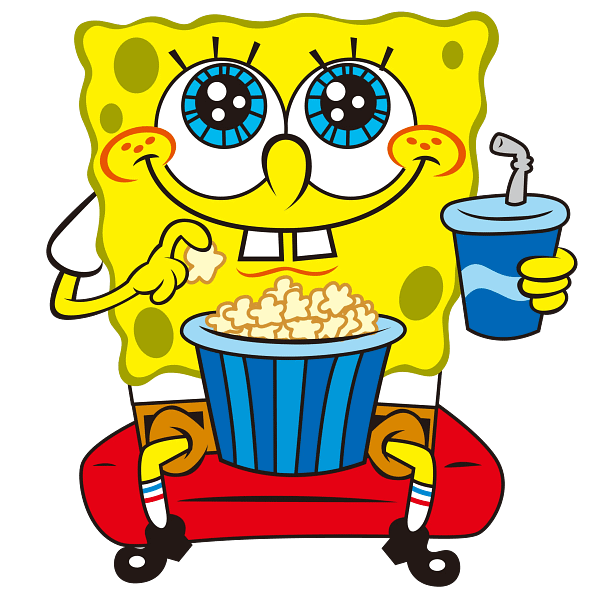 11 Cheerful Cartoon Sponge Enjoying Popcorn Cheerful Cartoon Sponge Enjoying Popcorn