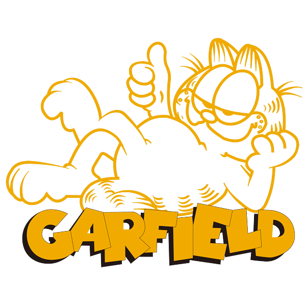 Bring a touch of humor and classic cartoon charm to your creations with this Garfield thumbs-up cartoon graphic. Featuring a stylized, reclining Garfield outlined in vibrant yellow-gold against a Garfield Thumbs-Up Cartoon Graphic