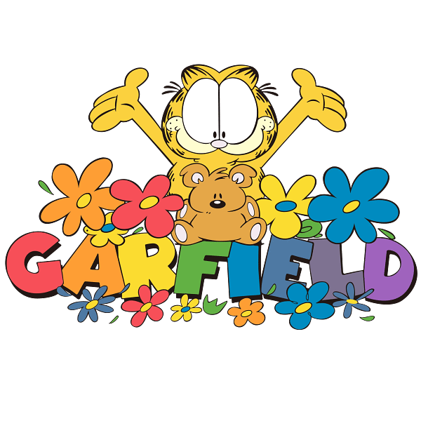 Garfield Cheerful Cartoon Graphic with Teddy Bear Garfield Cheerful Cartoon Graphic with Teddy Bear