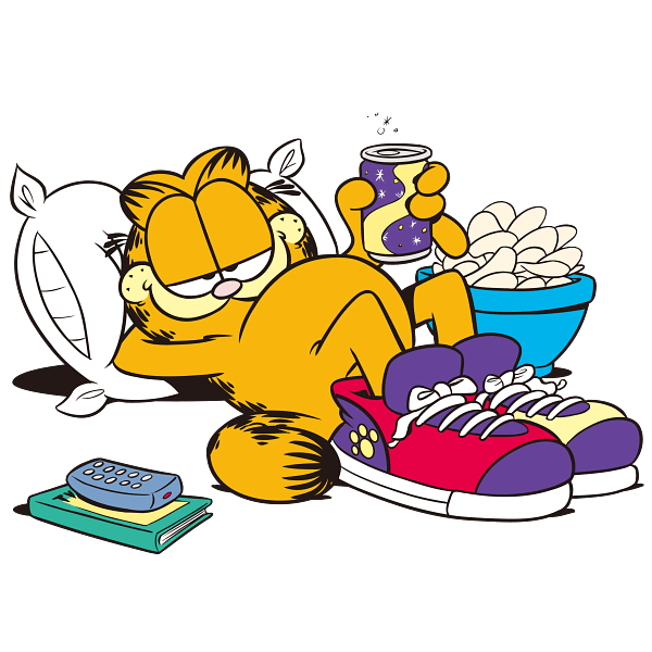 Garfield Relaxing Cartoon Graphic with Snacks Garfield Relaxing Cartoon Graphic with Snacks