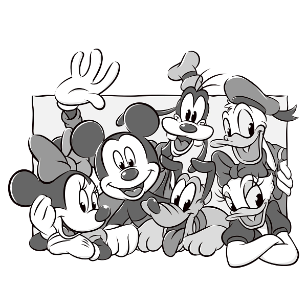 Vintage Mickey Mouse & Friends Black and White Group Illustration Vintage Mickey Mouse & Friends Black and White Group Illustration